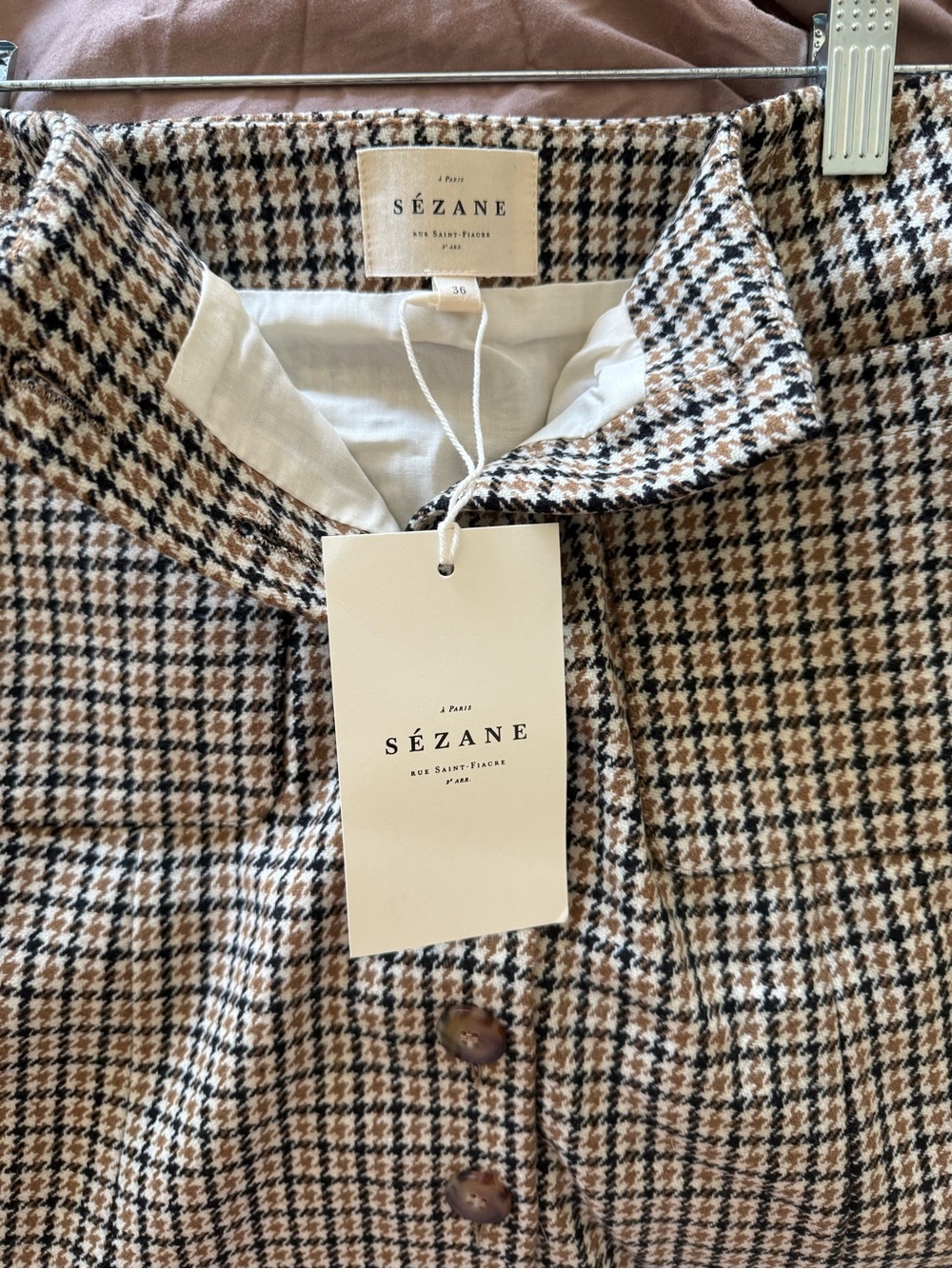 Sezane Nehir Mini Skirt in Navy Ochre Houndstooth - Picture 3 of 12